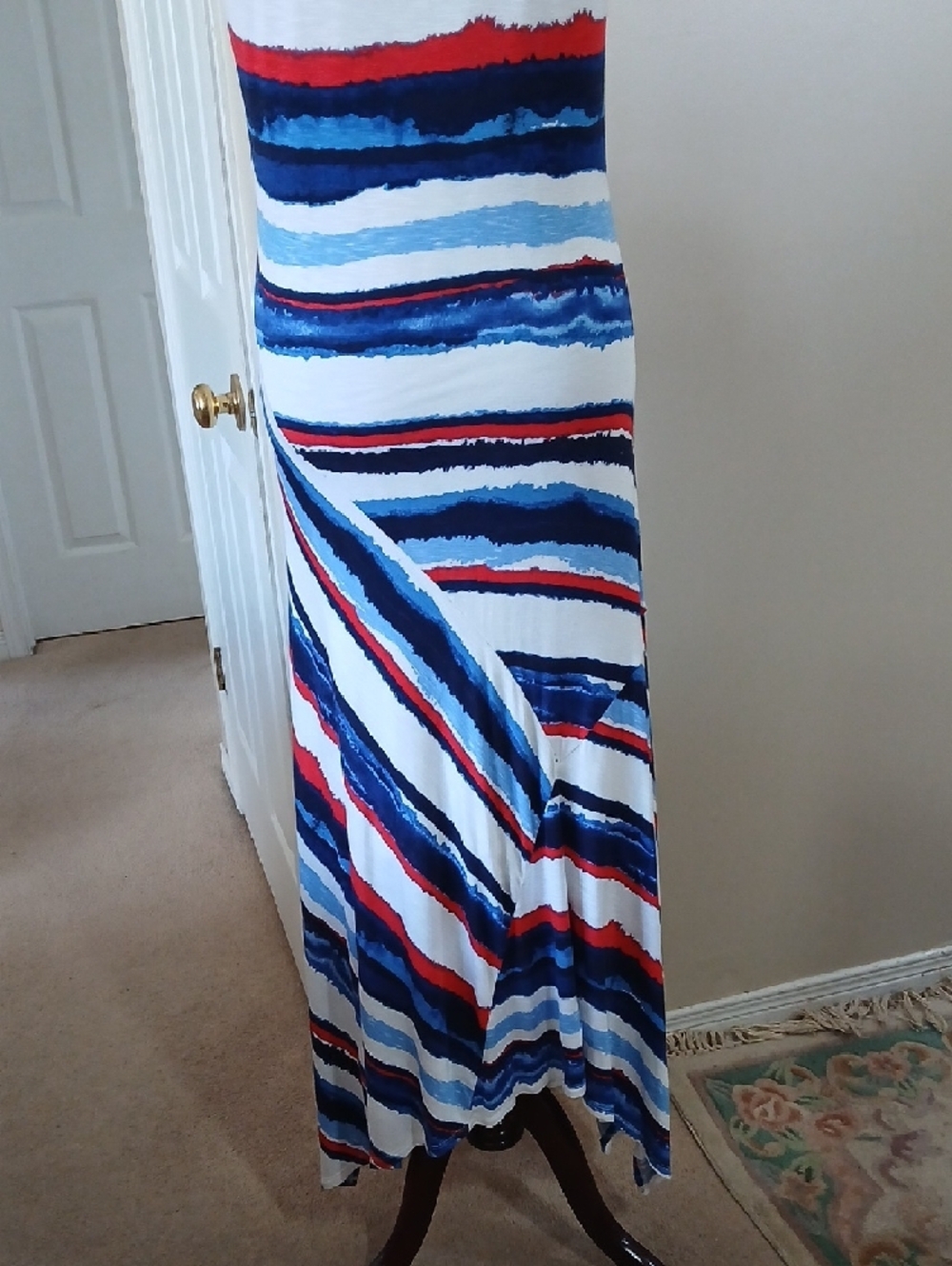Tribal Sleeveless Maxi Dress in White, Blue & Red Stripes - Picture 7 of 14